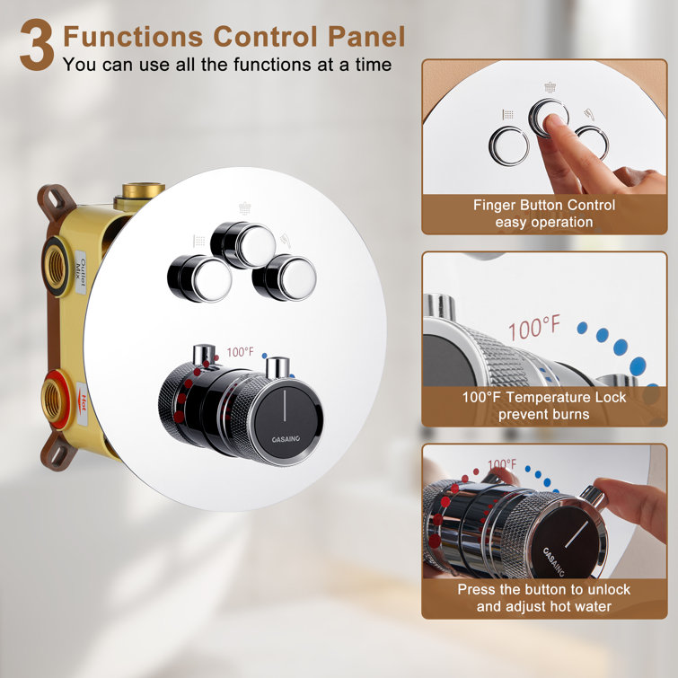 Chrome Thermostatic Rainfall Shower System with Digital Display and Jets