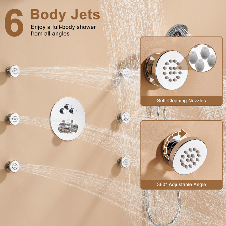 Chrome Thermostatic Rainfall Shower System with Digital Display and Jets