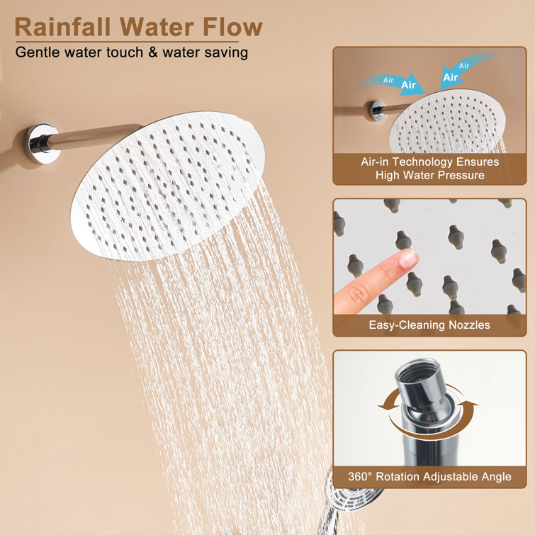 Chrome Thermostatic Rainfall Shower System with Digital Display and Jets