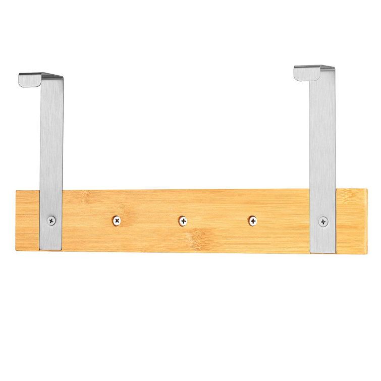 Bamboo and Stainless Steel Over-the-Door 5-Hook Rack