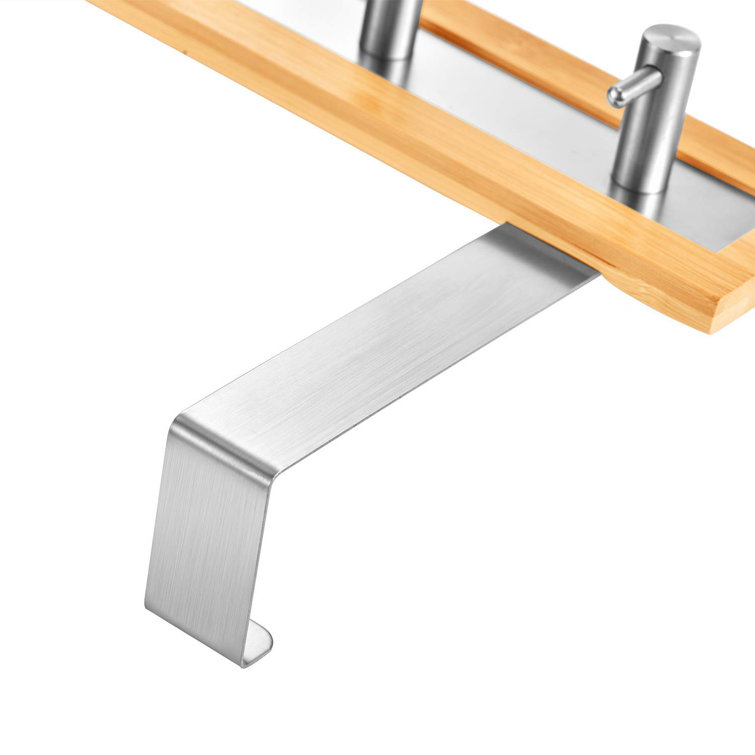 Bamboo and Stainless Steel Over-the-Door 5-Hook Rack