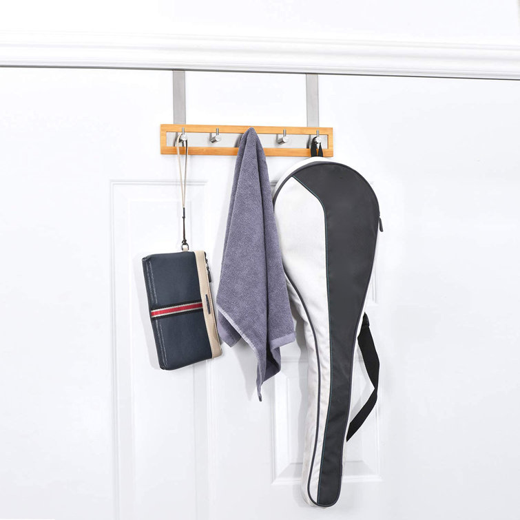 Bamboo and Stainless Steel Over-the-Door 5-Hook Rack
