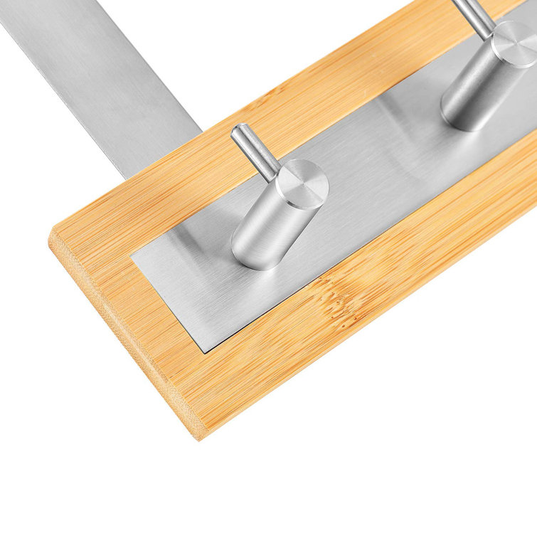 Bamboo and Stainless Steel Over-the-Door 5-Hook Rack