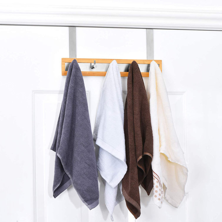Bamboo and Stainless Steel Over-the-Door 5-Hook Rack