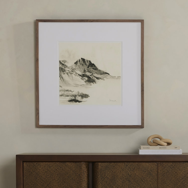32" x 32" Charcoal Mountain Print in Walnut Frame