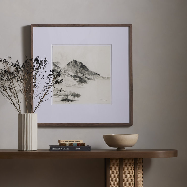 32" x 32" Charcoal Mountain Print in Walnut Frame