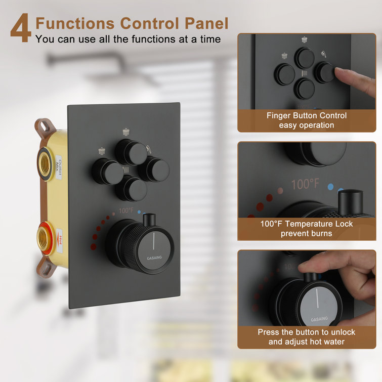 Matte Black Dual Shower Head Thermostatic System with Body Jets