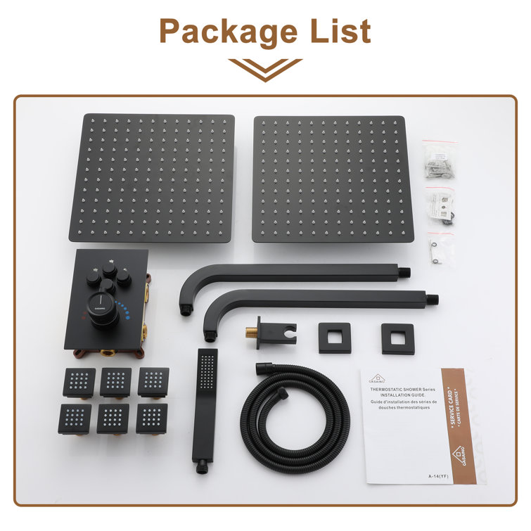 Matte Black Dual Shower Head Thermostatic System with Body Jets