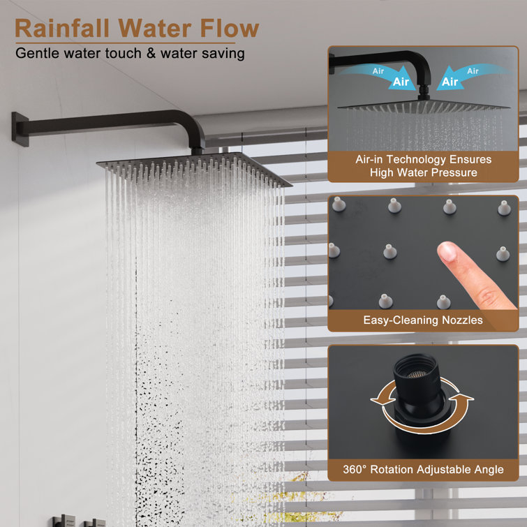 Matte Black Dual Shower Head Thermostatic System with Body Jets