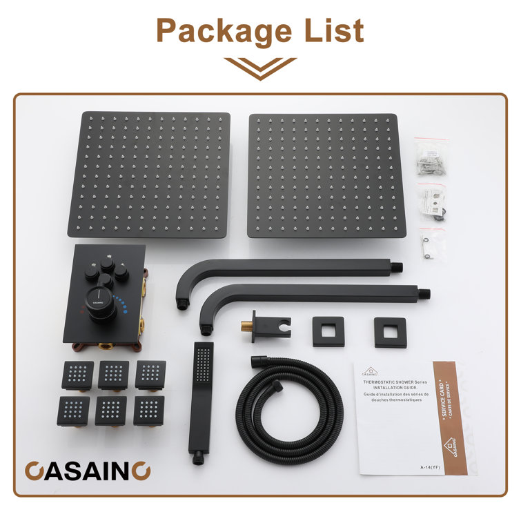 Matte Black Dual Shower Head Thermostatic System with Body Jets