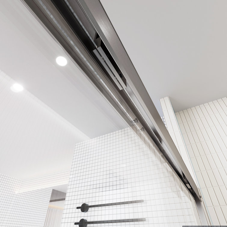 Nickel Framed Double Sliding Shower Door with Clear Glass Panels