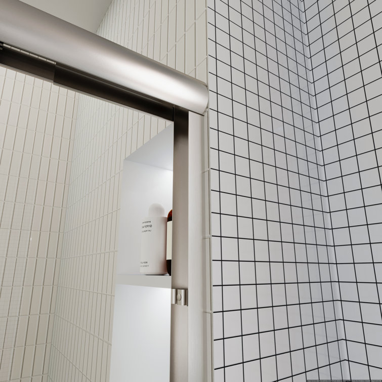 Nickel Framed Double Sliding Shower Door with Clear Glass Panels