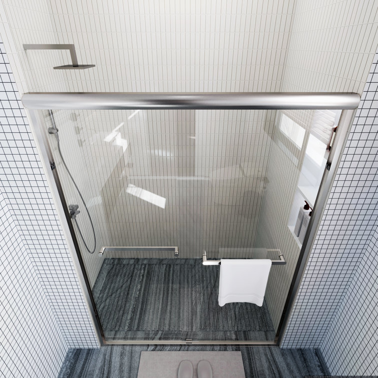 Nickel Framed Double Sliding Shower Door with Clear Glass Panels