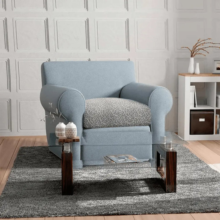 Gray Arabesco Stretch T-Cushion Sofa Cover