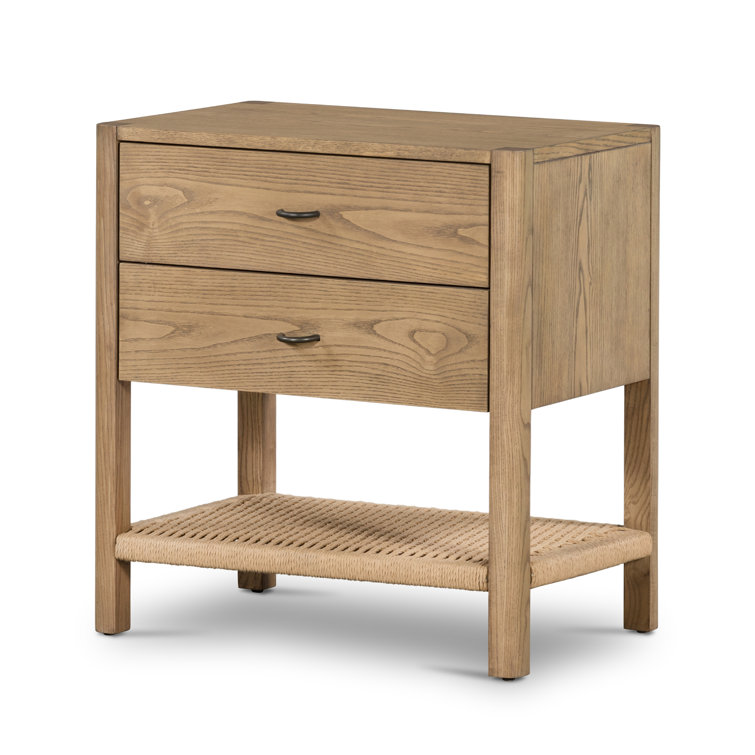 Modern Ash Wood 2-Drawer Nightstand in Warm Brown