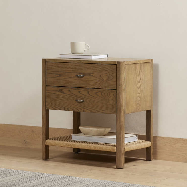 Modern Ash Wood 2-Drawer Nightstand in Warm Brown
