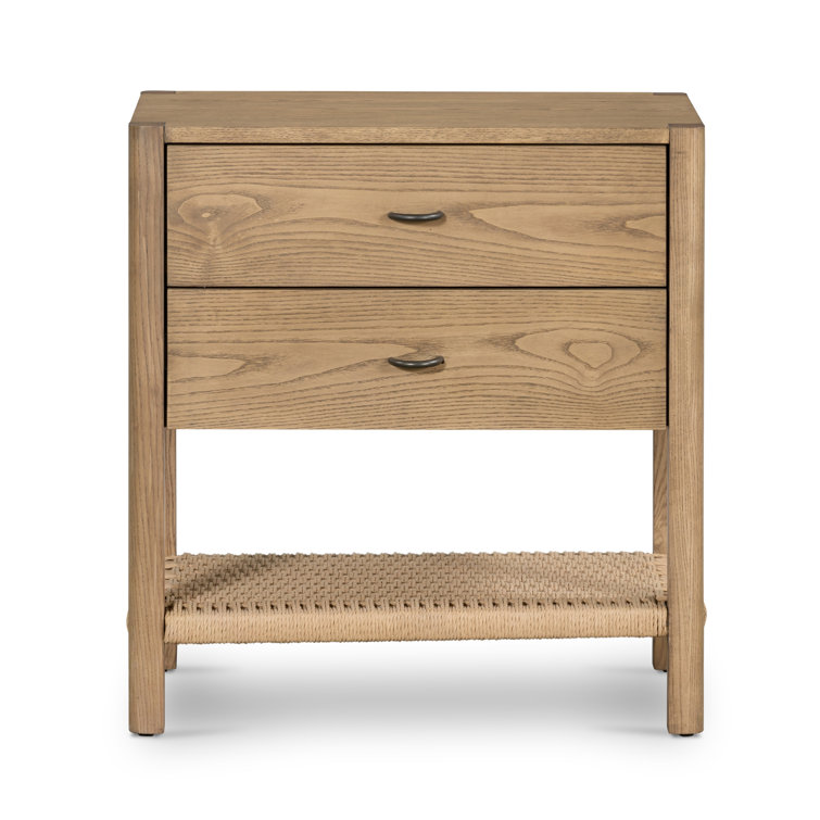 Modern Ash Wood 2-Drawer Nightstand in Warm Brown