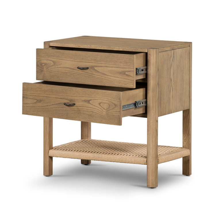 Modern Ash Wood 2-Drawer Nightstand in Warm Brown