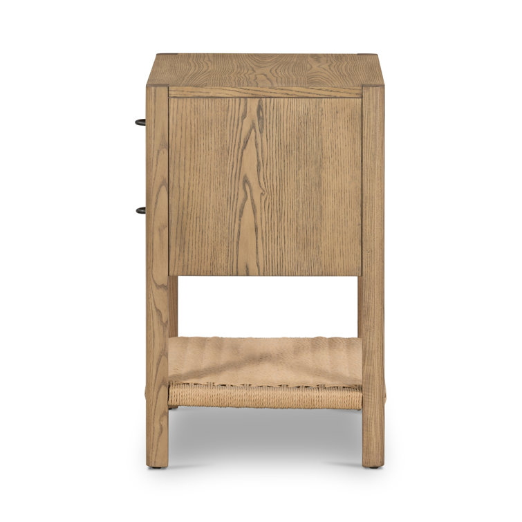 Modern Ash Wood 2-Drawer Nightstand in Warm Brown