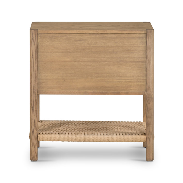 Modern Ash Wood 2-Drawer Nightstand in Warm Brown