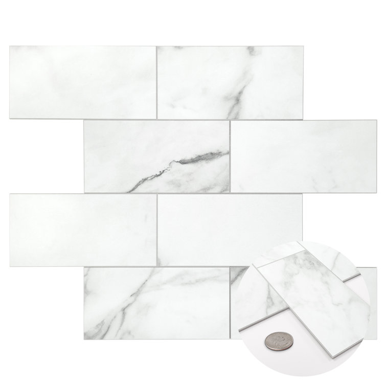 12'' x 12'' White Marble Peel and Stick Subway Tile