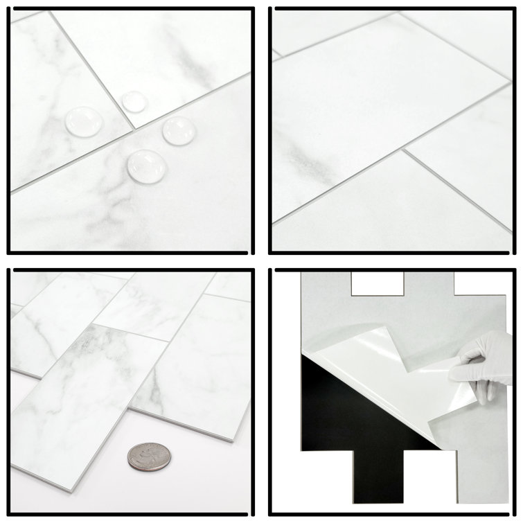 12'' x 12'' White Marble Peel and Stick Subway Tile