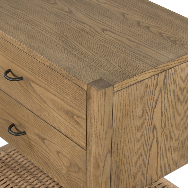 Modern Ash Wood 2-Drawer Nightstand in Warm Brown