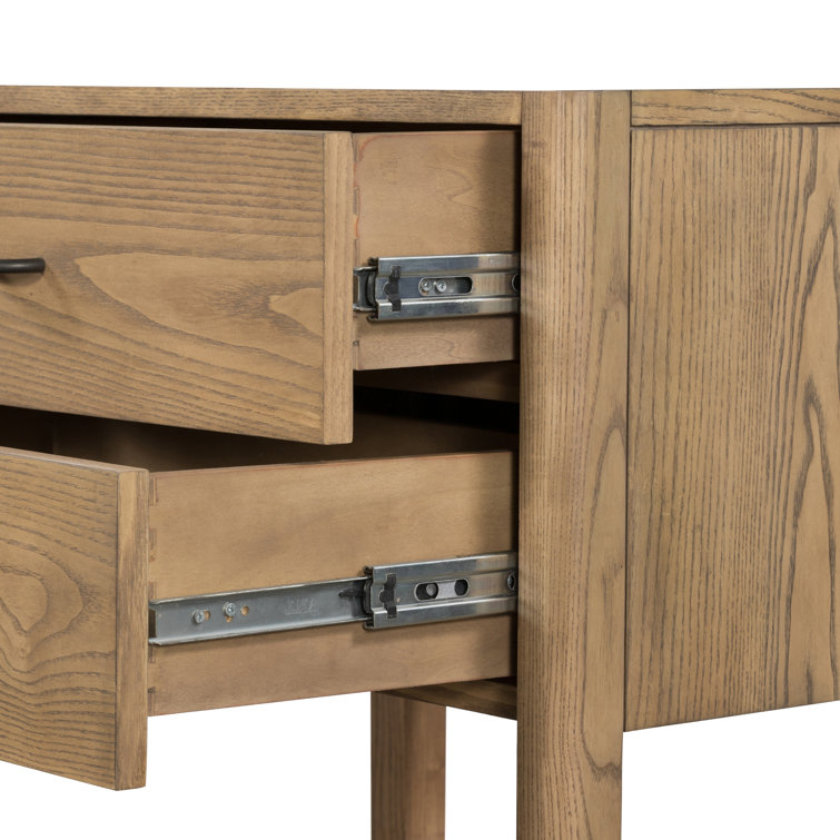 Modern Ash Wood 2-Drawer Nightstand in Warm Brown