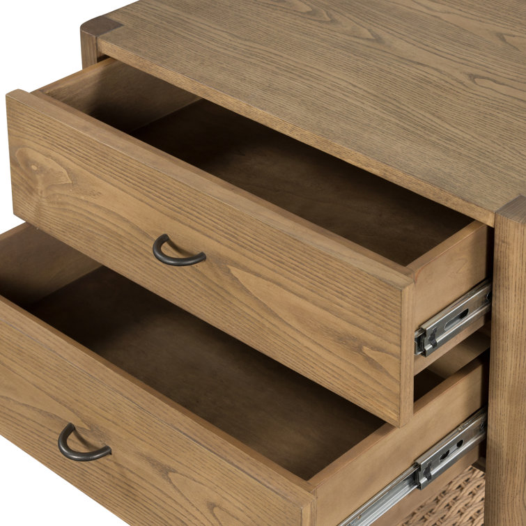 Modern Ash Wood 2-Drawer Nightstand in Warm Brown