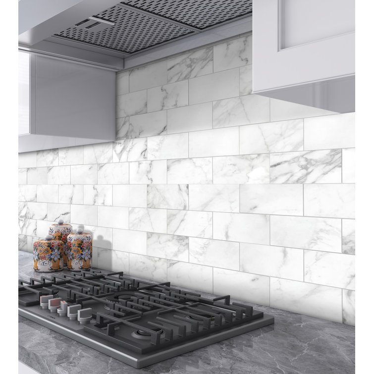 12'' x 12'' White Marble Peel and Stick Subway Tile
