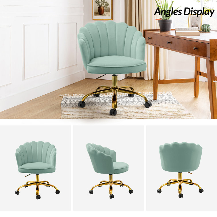 Sage Velvet and Gold Task Chair with Tufted Back