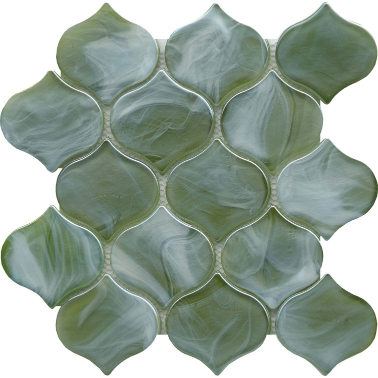 Moss Green Glass Arabesque Mosaic Tile 10" x 10"