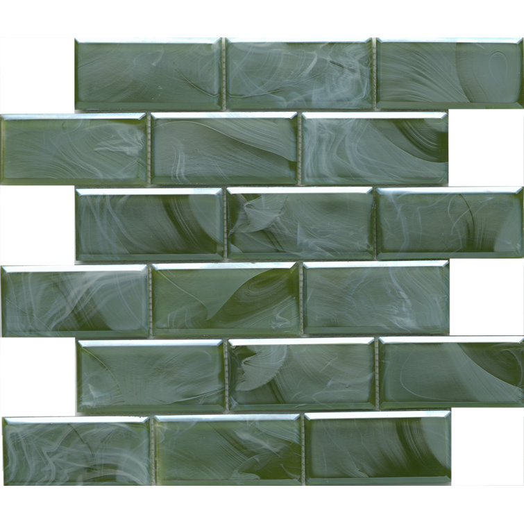 Moss Green Glass Brick Joint Mosaic Tile 12" x 12"