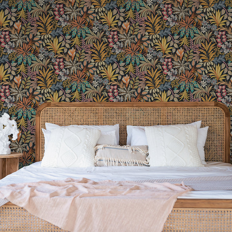 Summer Nights Black Floral Vinyl Peel and Stick Wallpaper Roll