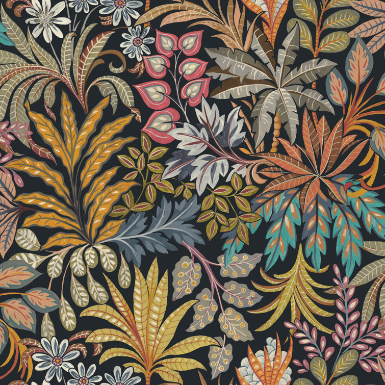 Summer Nights Black Floral Vinyl Peel and Stick Wallpaper Roll