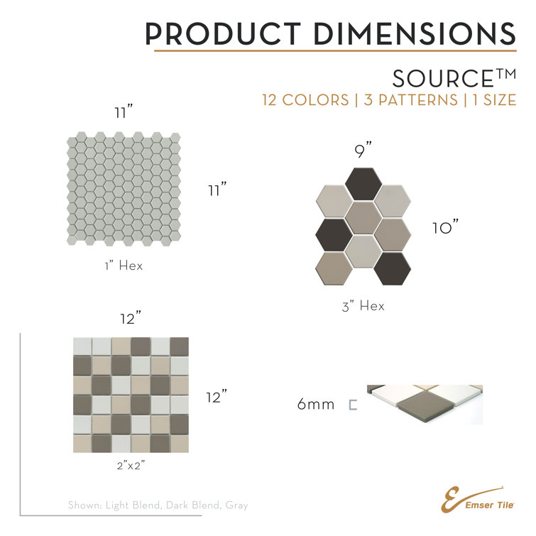 Matte Black Porcelain Hexagon Mosaic Tile 11" x 11"