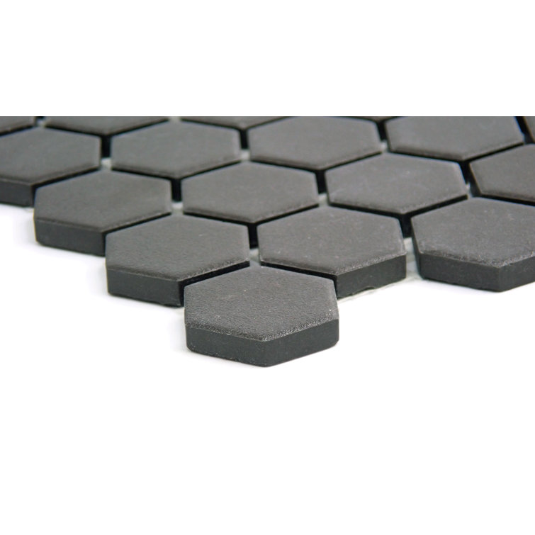 Matte Black Porcelain Hexagon Mosaic Tile 11" x 11"