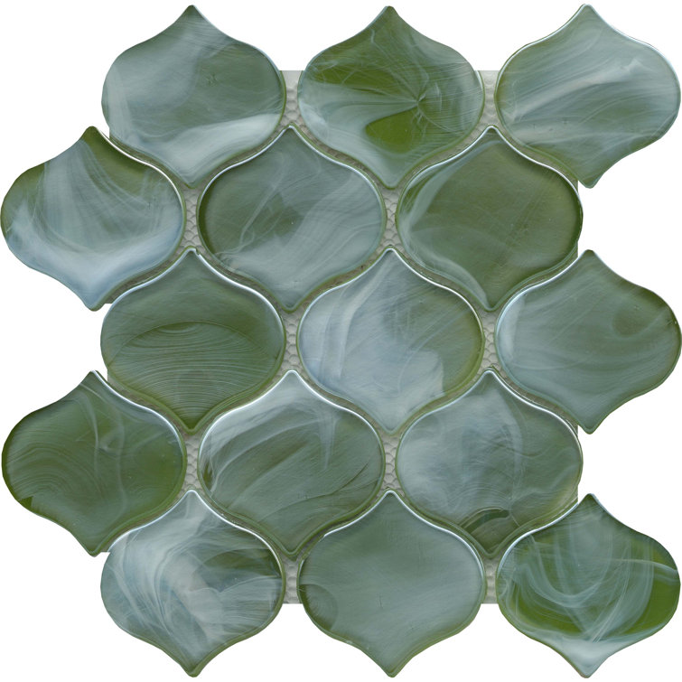 Moss Green Glass Arabesque Mosaic Tile 10" x 10"