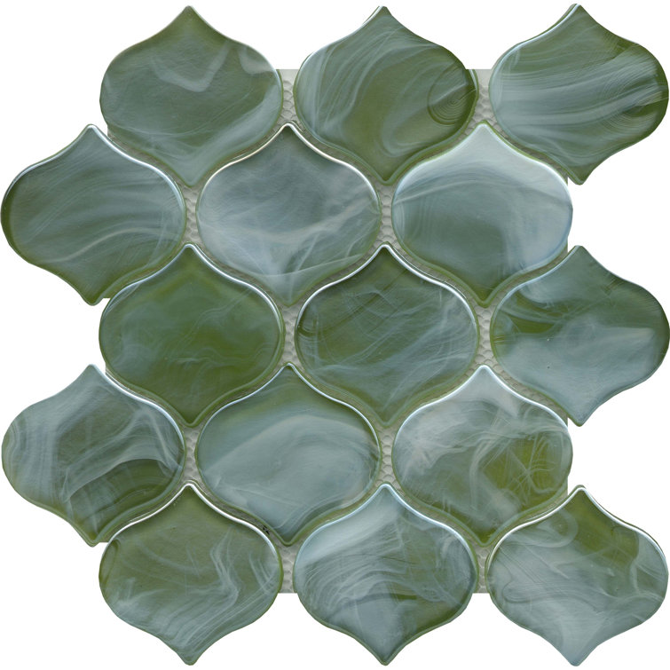 Moss Green Glass Arabesque Mosaic Tile 10" x 10"