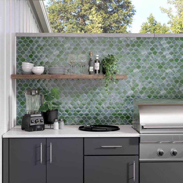 Moss Green Glass Arabesque Mosaic Tile 10" x 10"