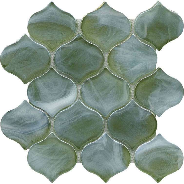 Moss Green Glass Arabesque Mosaic Tile 10" x 10"