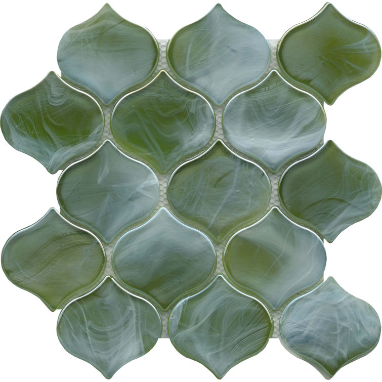 Moss Green Glass Arabesque Mosaic Tile 10" x 10"