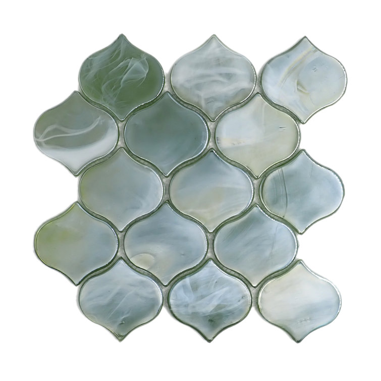 Moss Green Glass Arabesque Mosaic Tile 10" x 10"