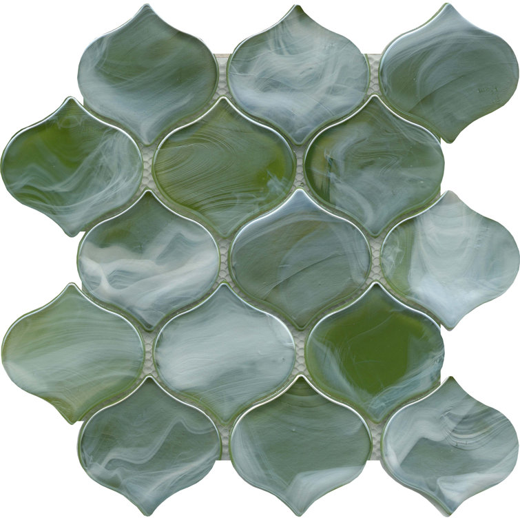 Moss Green Glass Arabesque Mosaic Tile 10" x 10"