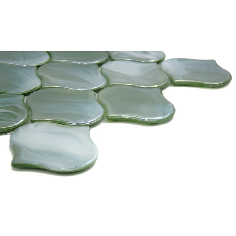 Moss Green Glass Arabesque Mosaic Tile 10" x 10"