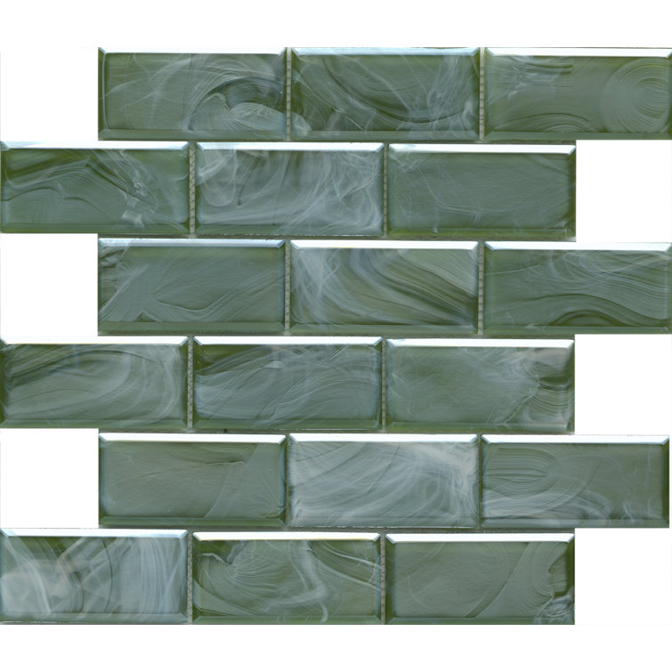Moss Green Glass Brick Joint Mosaic Tile 12" x 12"