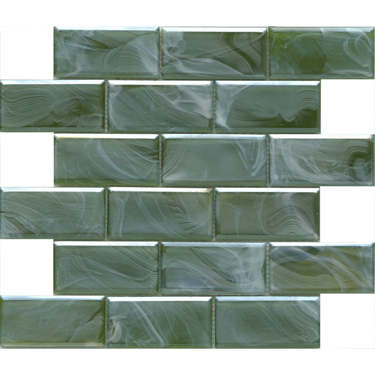 Moss Green Glass Brick Joint Mosaic Tile 12" x 12"