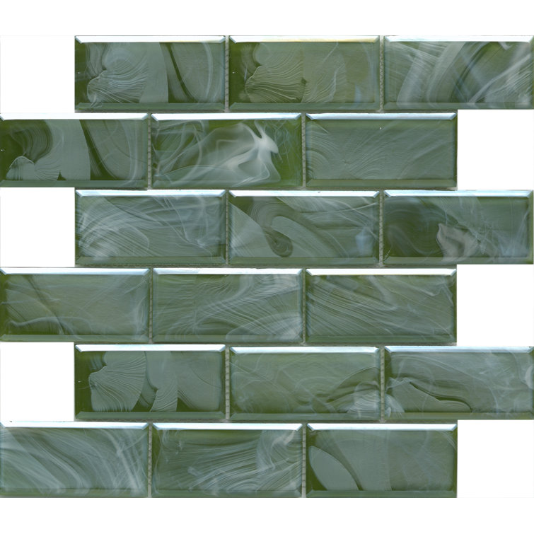Moss Green Glass Brick Joint Mosaic Tile 12" x 12"
