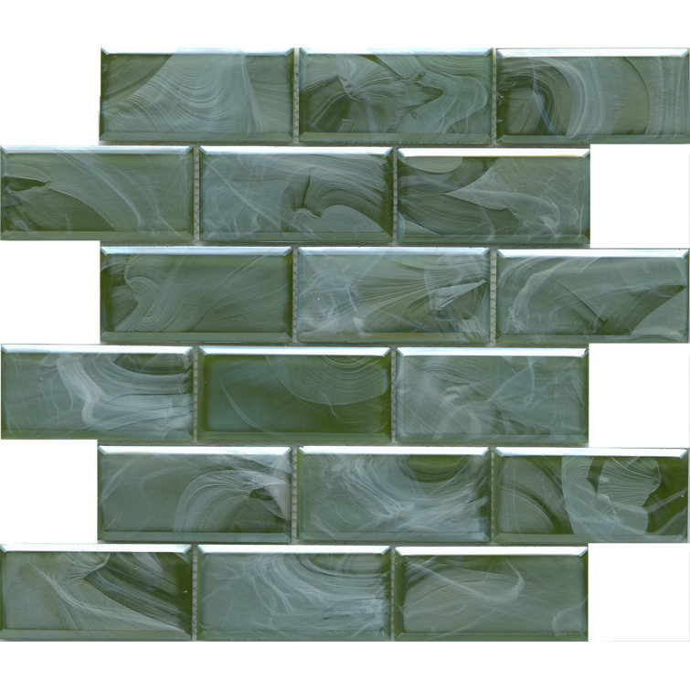 Moss Green Glass Brick Joint Mosaic Tile 12" x 12"