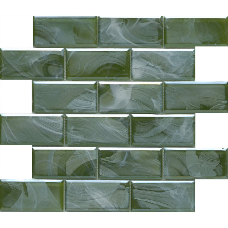 Moss Green Glass Brick Joint Mosaic Tile 12" x 12"